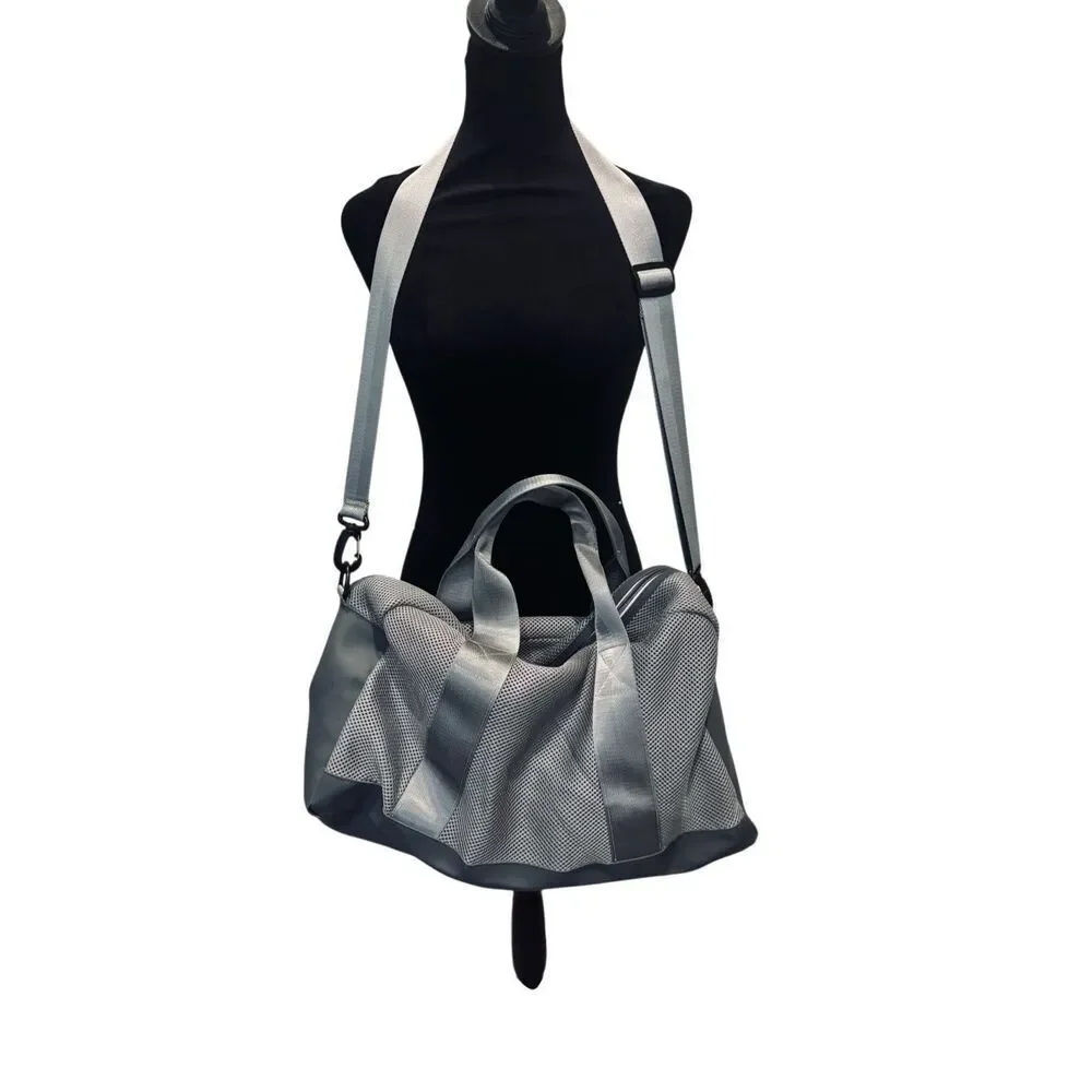 DSW Gray Mesh Duffel Bag Gym Travel Weekender Crossbody Lightweight